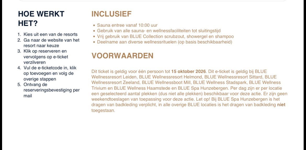 x10 Blue Wellness Spa tickets, Twee personen, Cadeaubon, Spa of Sauna