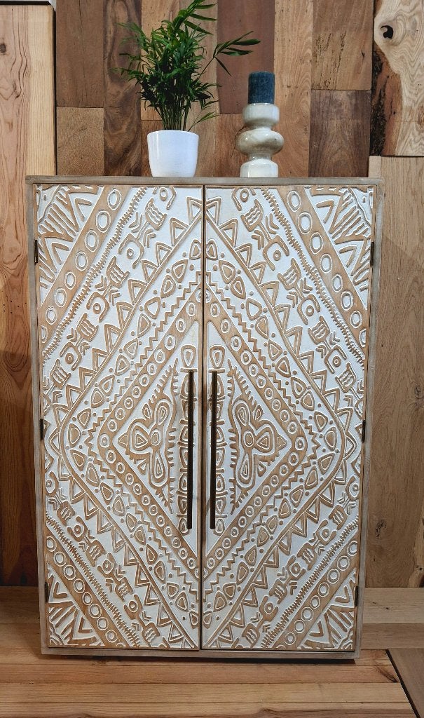 Rootsmann 'Ibiza Vibes' Opbergkast wit en zwart,Houtsnijwerk, Ophalen, Met deur(en), 100 tot 150 cm, Nieuw