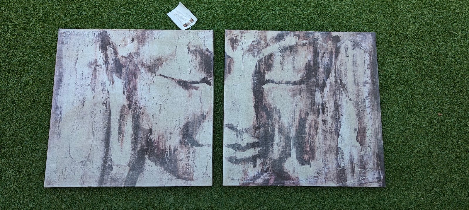 2-luik Boeddha schilderij van kunstenaar Juul - verkleurd, 50 – 75, Gebruikt, Oorspronkelijke maker, Ophalen of Verzenden