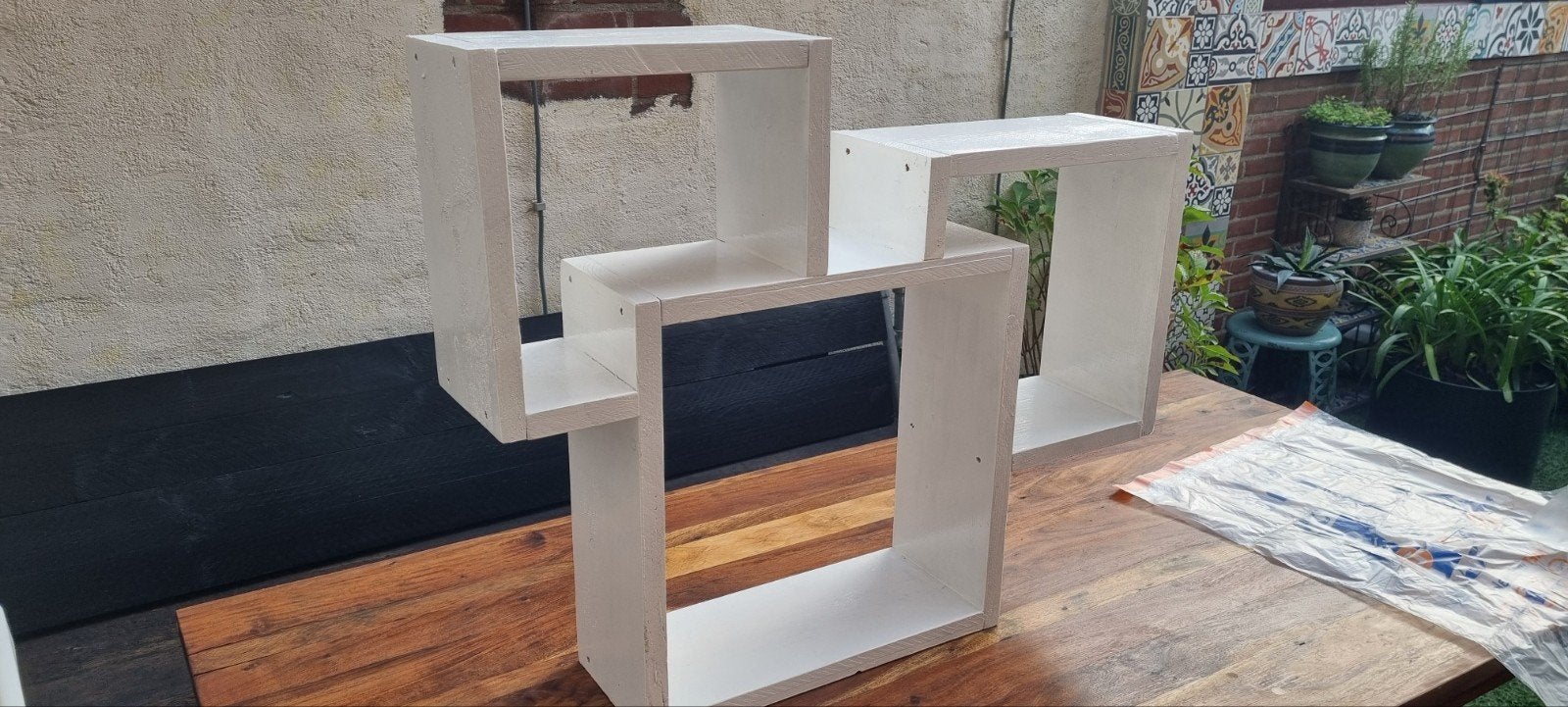 Uniek wit steigerhouten wandrek, Ophalen