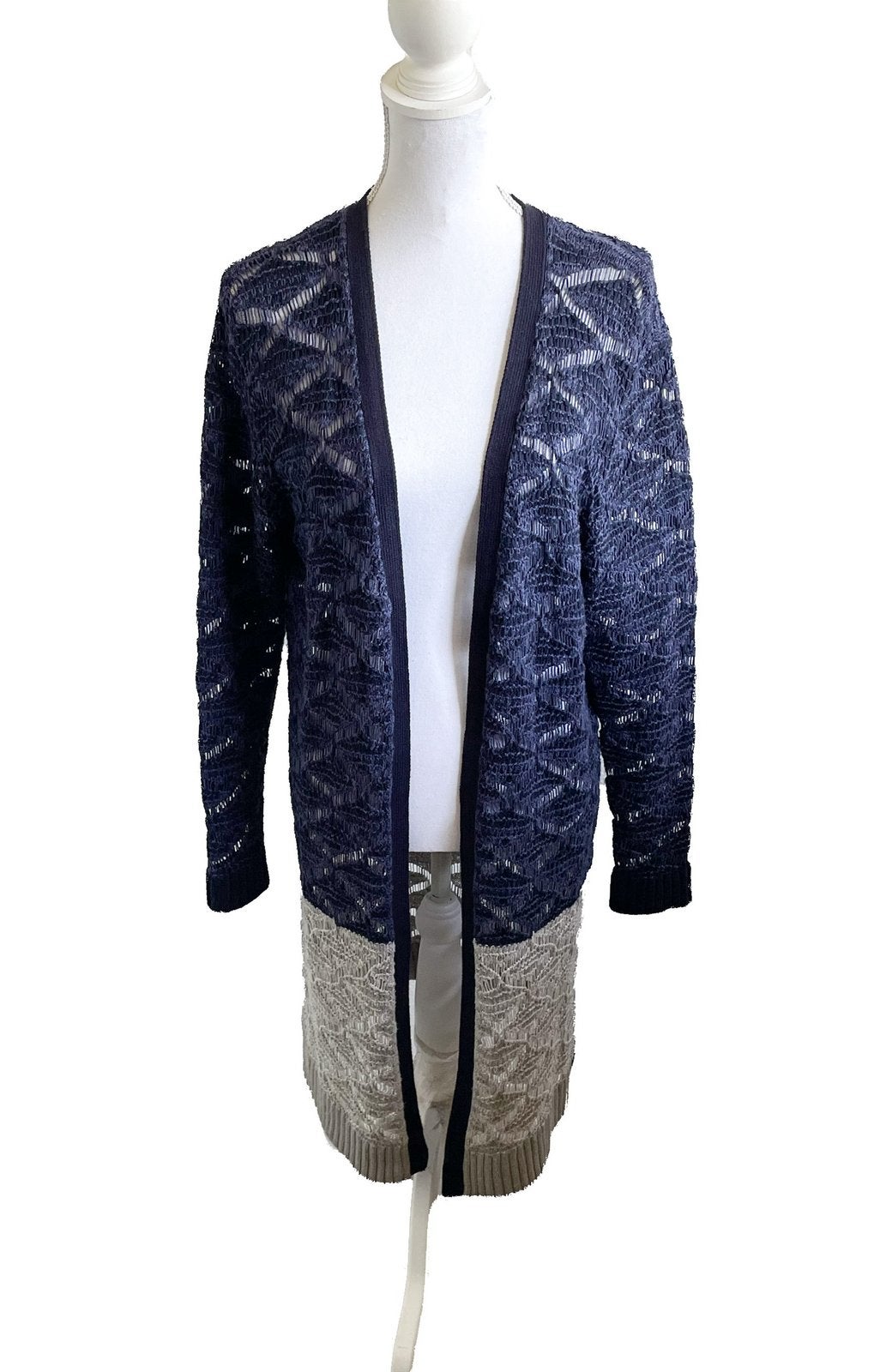Gehaakt blauw/grijs lang vest van Didi L, Kleding | Dames, Klantenservice@didi.nl, Blauw, Maat 42/44 (L), Ophalen of Verzenden
