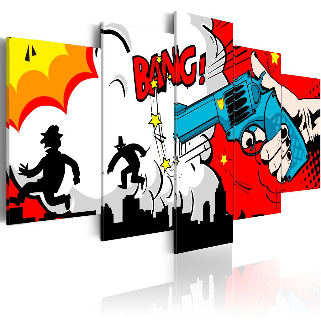 720 Cartoon Pistool 5 Luik Canvas Schilderij 200x100cm Nieuw, Ophalen of Verzenden
