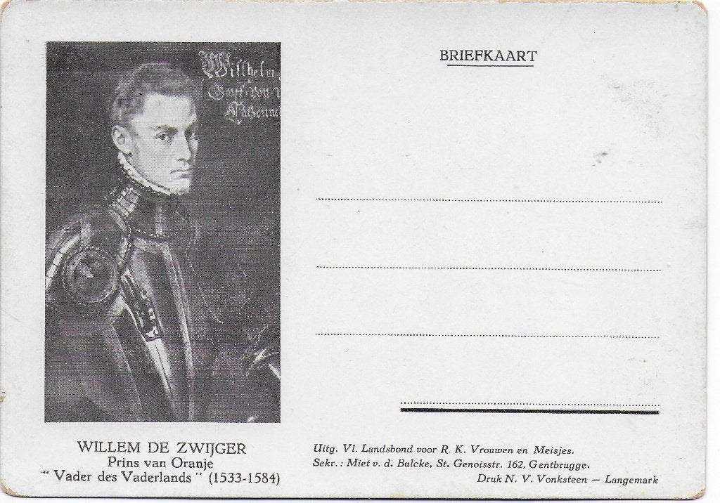 Willem de Zwijger Prins van Oranje Briefkaart (B5793 ), Ophalen of Verzenden, 1920 tot 1940, Ongelopen
