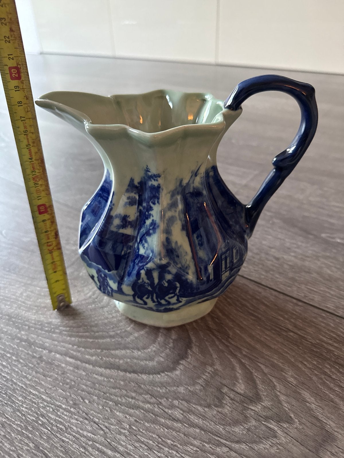 Antieke Victoria Ware Ironstone Kan - Blauw/Wit Decor, Ophalen