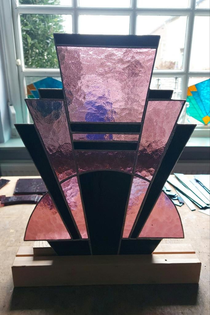 2 st. Art Deco Glaspanelen - Roze en Zwart, Ophalen of Verzenden