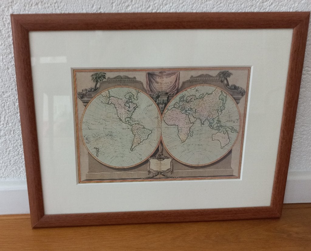 Prachtige ingelijste wereldkaart, Ophalen, Minder dan 50 cm, Zo goed als nieuw, Schilderij