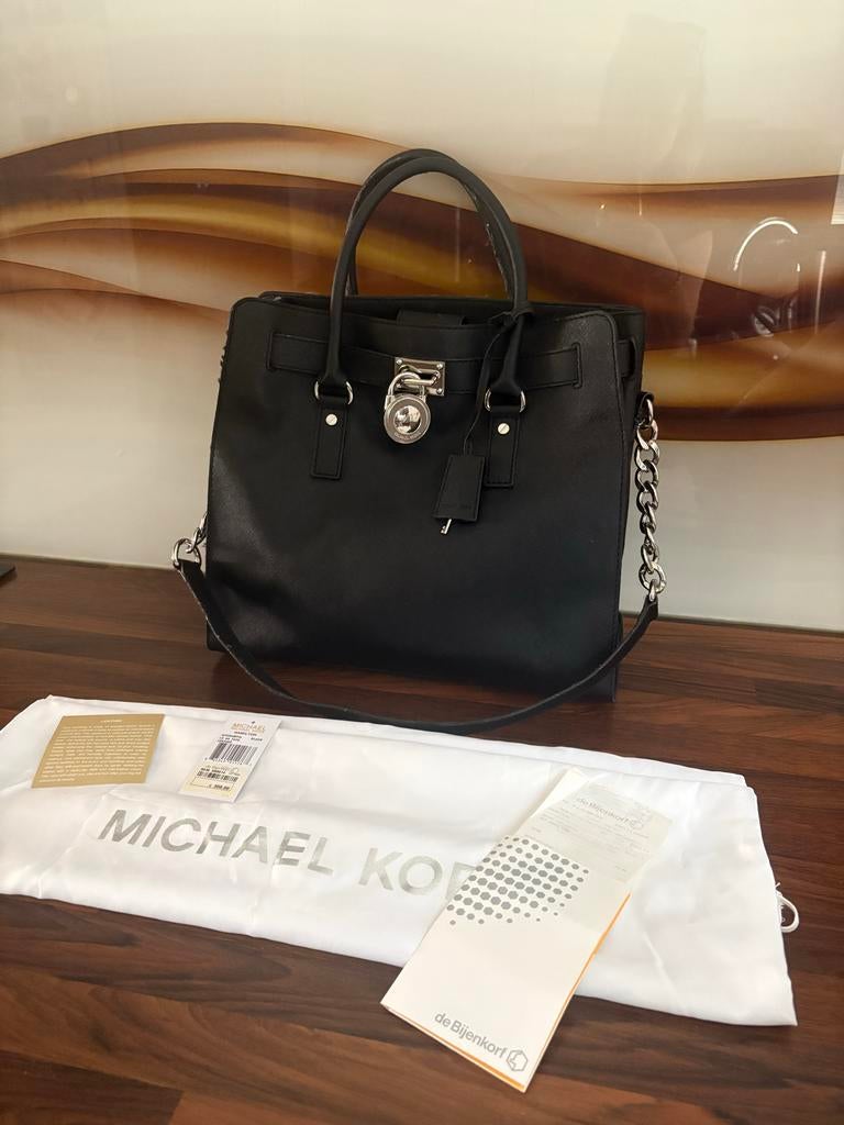 Michael Kors Hamilton Leren Tas Zwart, Ophalen of Verzenden, Zo goed als nieuw, Zwart, Handtas