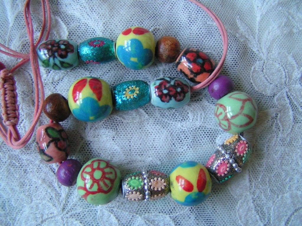 ketting met handgemaakte kralen nr XX 655, Verzenden, Zo goed als nieuw, Overige materialen, Verstelbaar