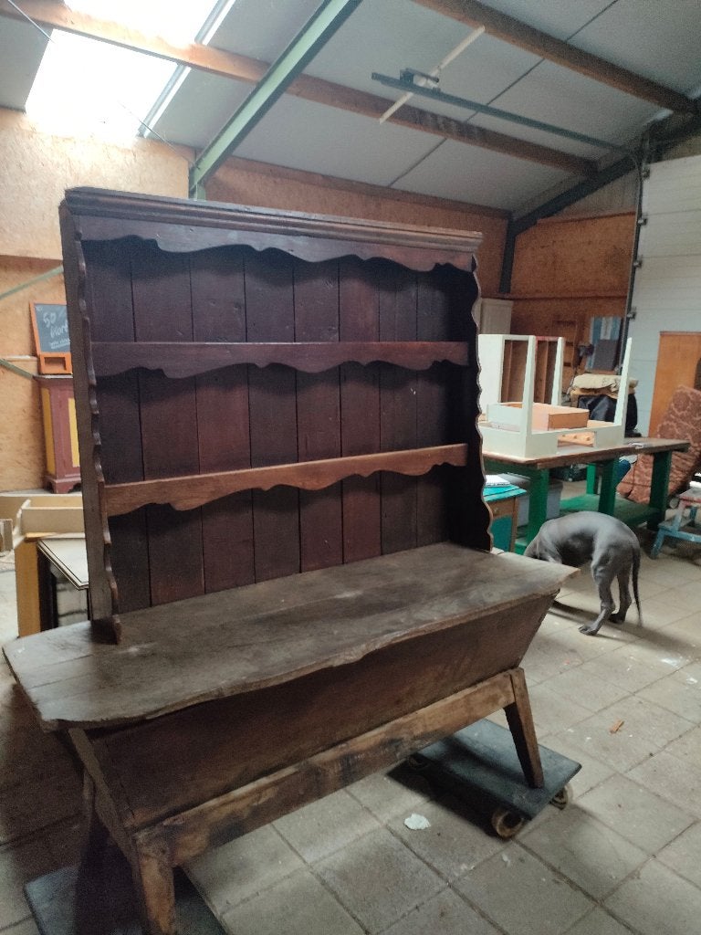 brocante keukenrek antiek grenen bordenkast kruidenrek, Ophalen