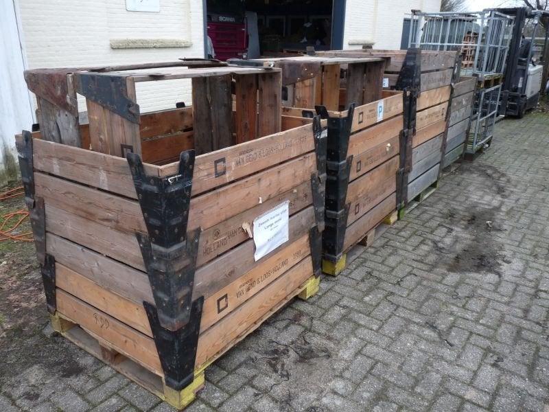 Houten stapelkrat op blokpallet met 5 losse opzetranden, Ophalen, Gebruikt, 100 cm of meer, 60 cm of meer