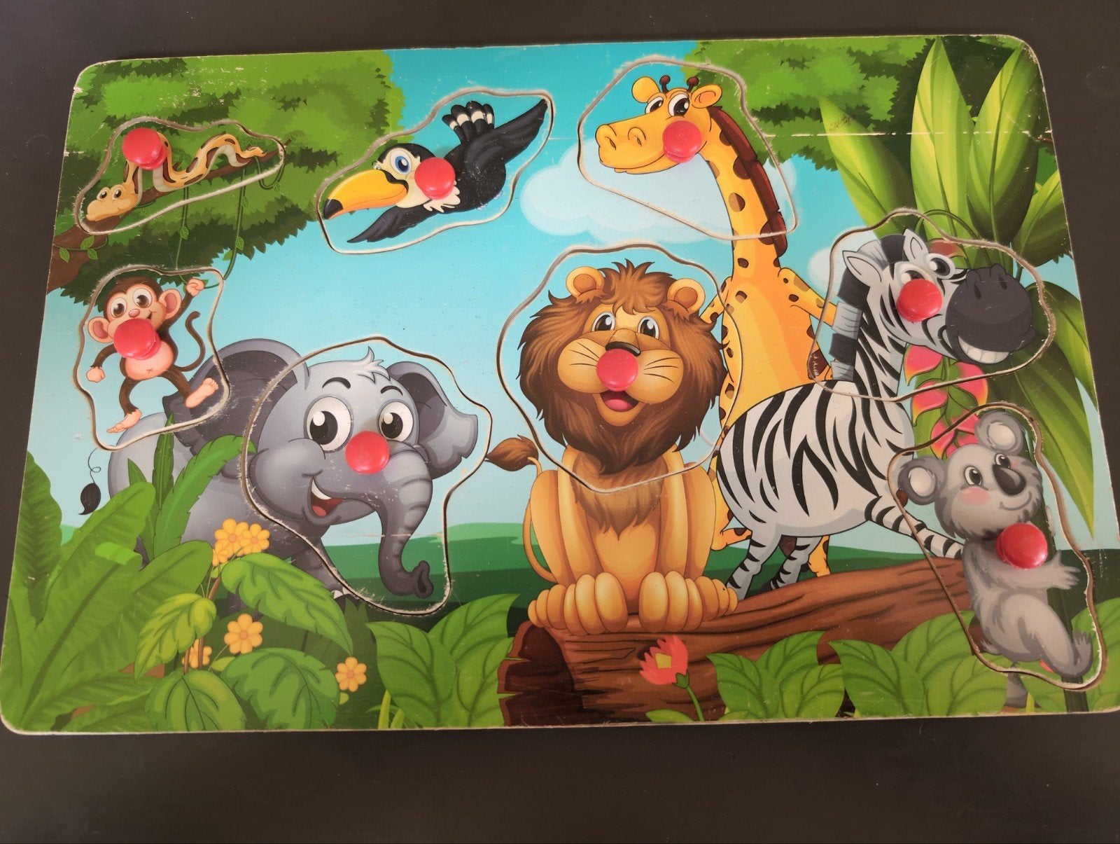 Vrolijke houten dierenpuzzel, Ophalen of Verzenden, Minder dan 10 stukjes, 6 maanden tot 2 jaar