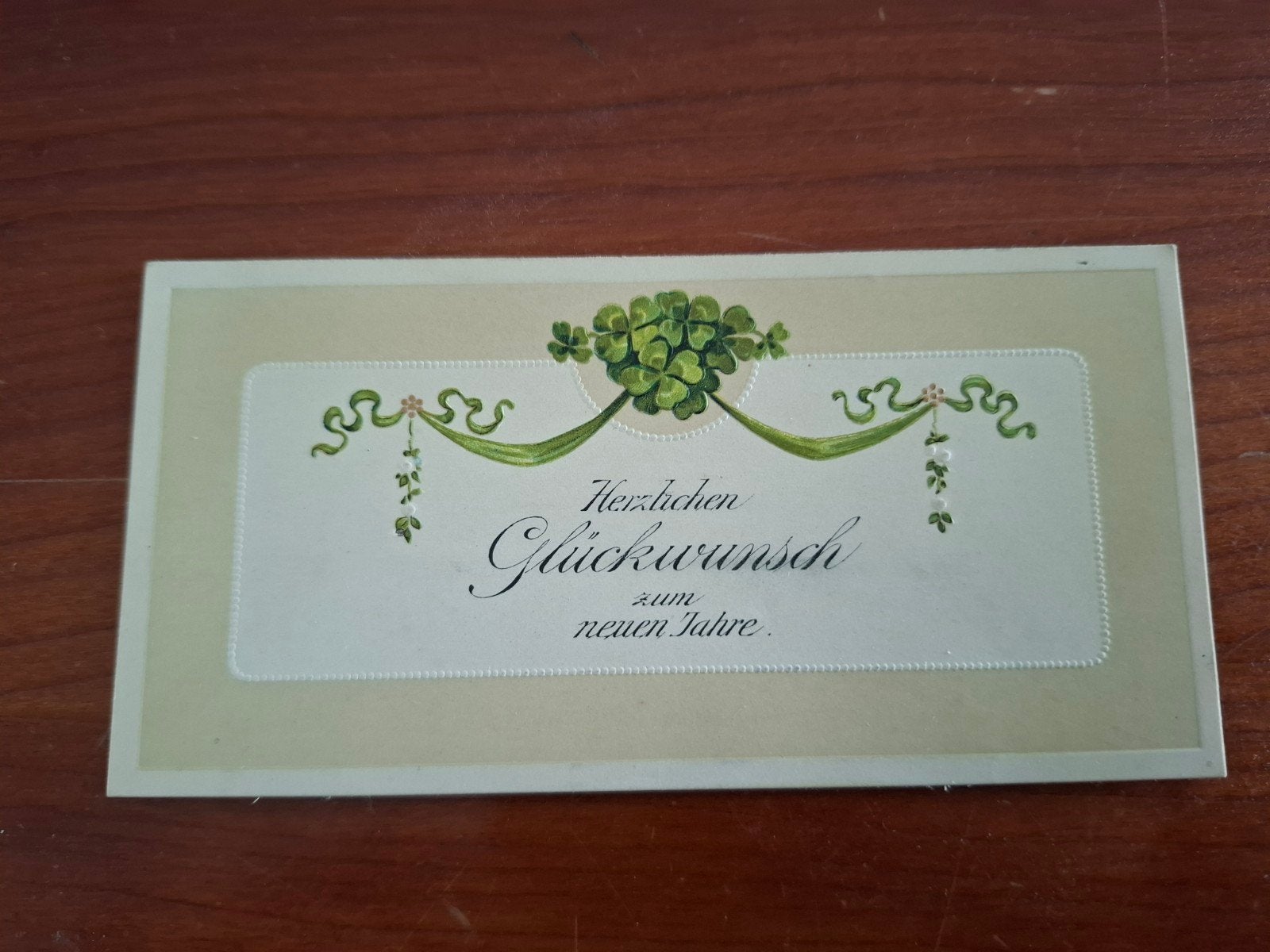 Antieke Art Nouveau Nieuwjaarskaart Klavertjes begin 1900, Ophalen of Verzenden, Voor 1920, Ongelopen, Feest(dag)