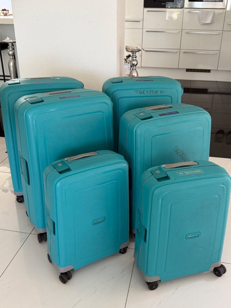 Samsonite Spinner 6 stuks (2 handbagage, 1 middel, 3 groot), Gebruikt, Hard kunststof, 45 tot 55 cm, 70 cm of meer