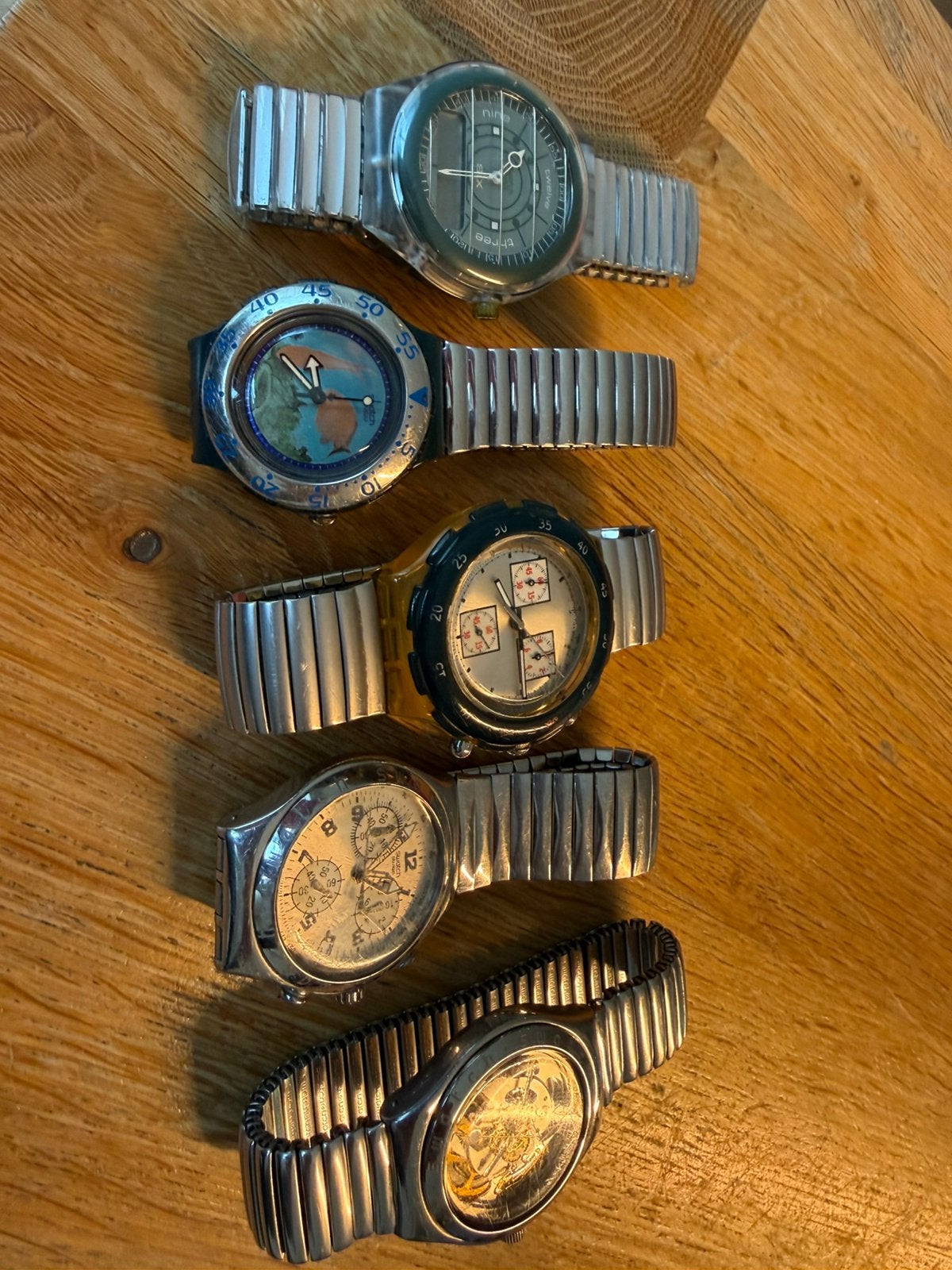 5 vintage Swatch horloges, Staal, Staal, Polshorloge, Swatch