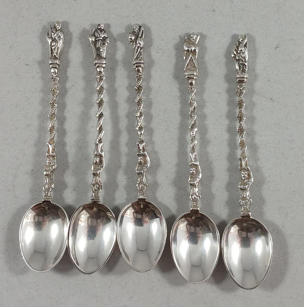 5 zilveren apostel lepeltjes Mokka of advocaat 835 zilver, Ophalen of Verzenden, Zilver