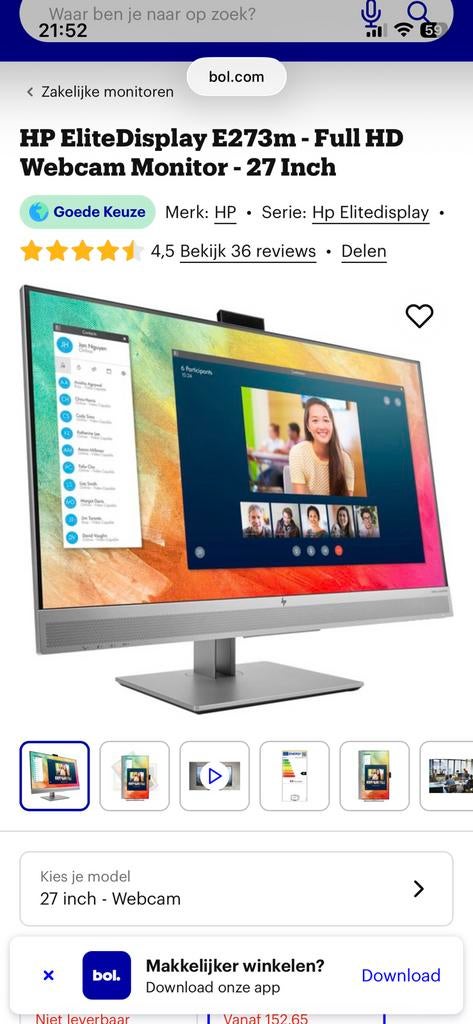 Beeldscherm HP 27 inch 2 stuks, Computers en Software, Desktop Pc's, Ophalen, Zo goed als nieuw