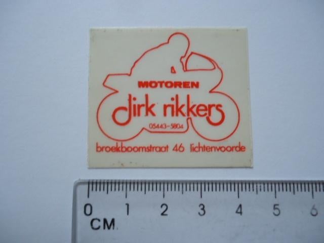 sticker oud DIRK RIKKERS Motoren lichtenvoorde motorcross ra, Verzamelen, Stickers, Zo goed als nieuw, Bedrijf of Vereniging, Verzenden