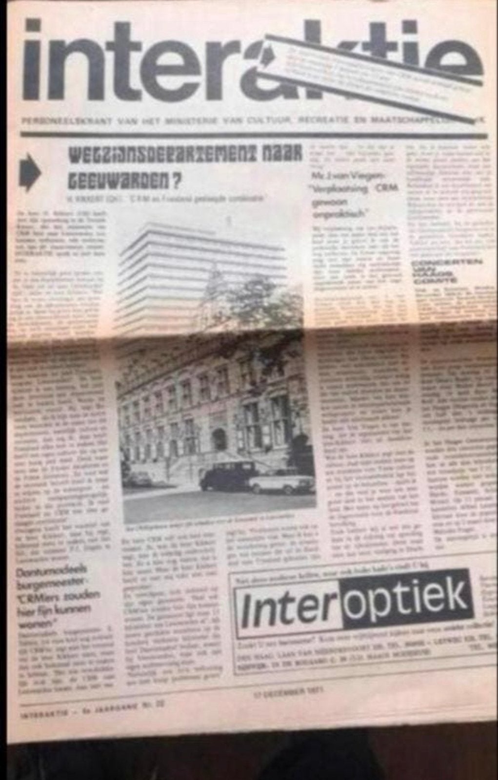 Interaktie Personeelskrant 1971 - Ministerie CRM, Ophalen of Verzenden, Gelezen, Krant