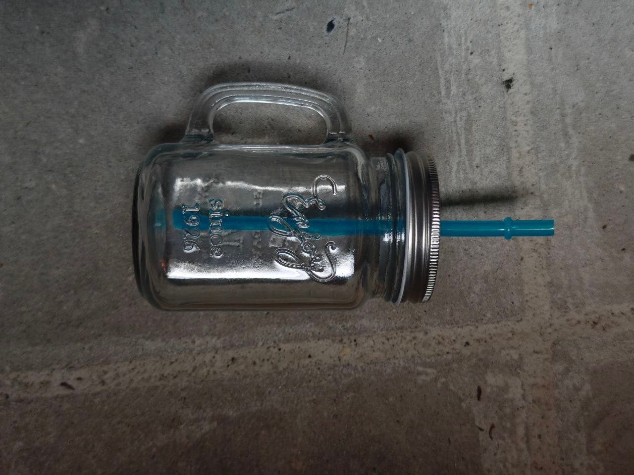 Glazen Mason Jar met handvat en rietje, Ophalen of Verzenden, Overige merken, Glas, Overige typen