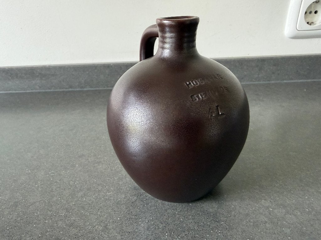 Vintage mat donkerbruine Höganäs kruik 1/2 liter, Ophalen of Verzenden