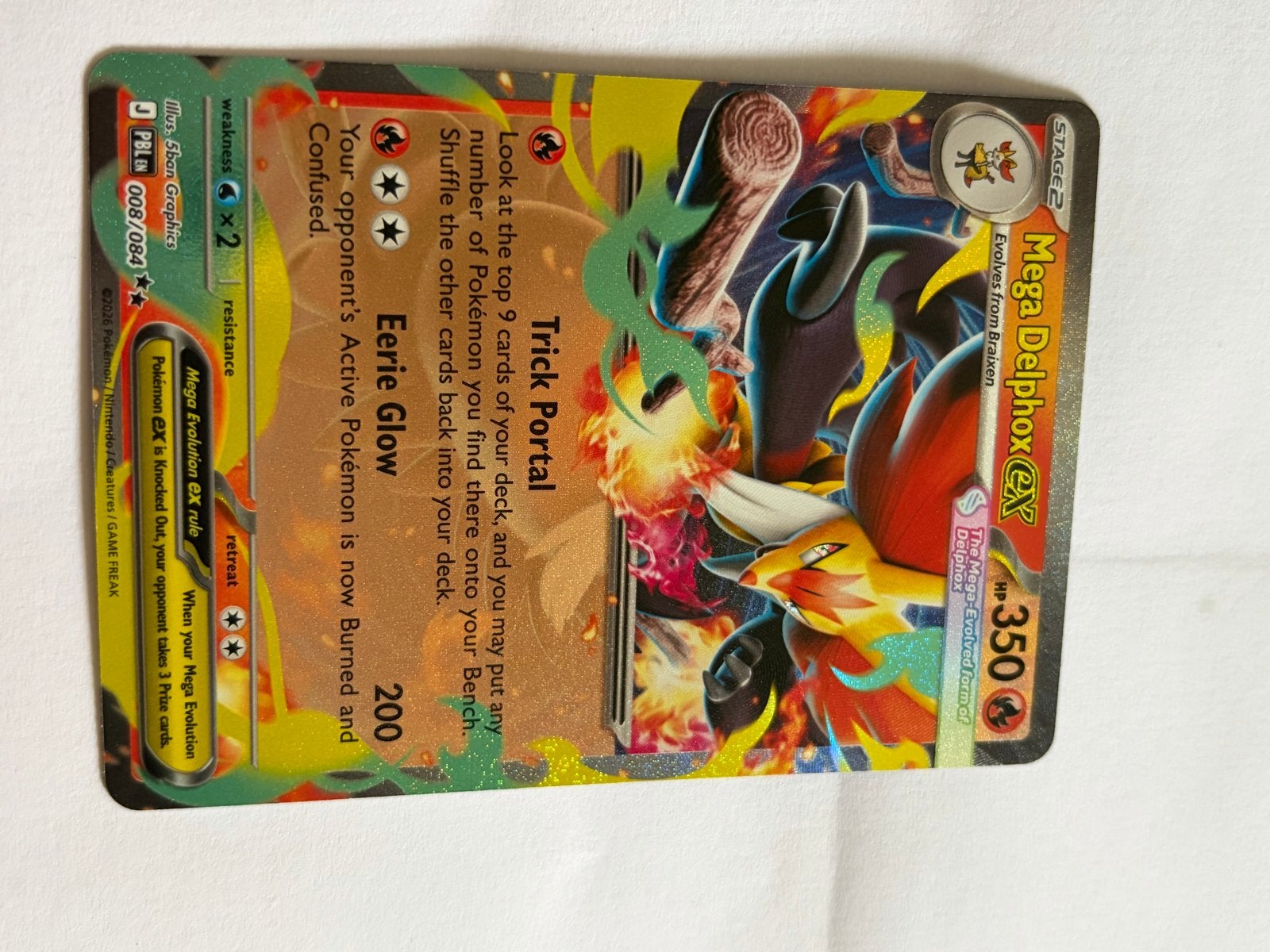Mega Delphox EX Pokémon Kaart - Zeldzaam Foil, Ophalen of Verzenden, Zo goed als nieuw, Losse kaart, Foil