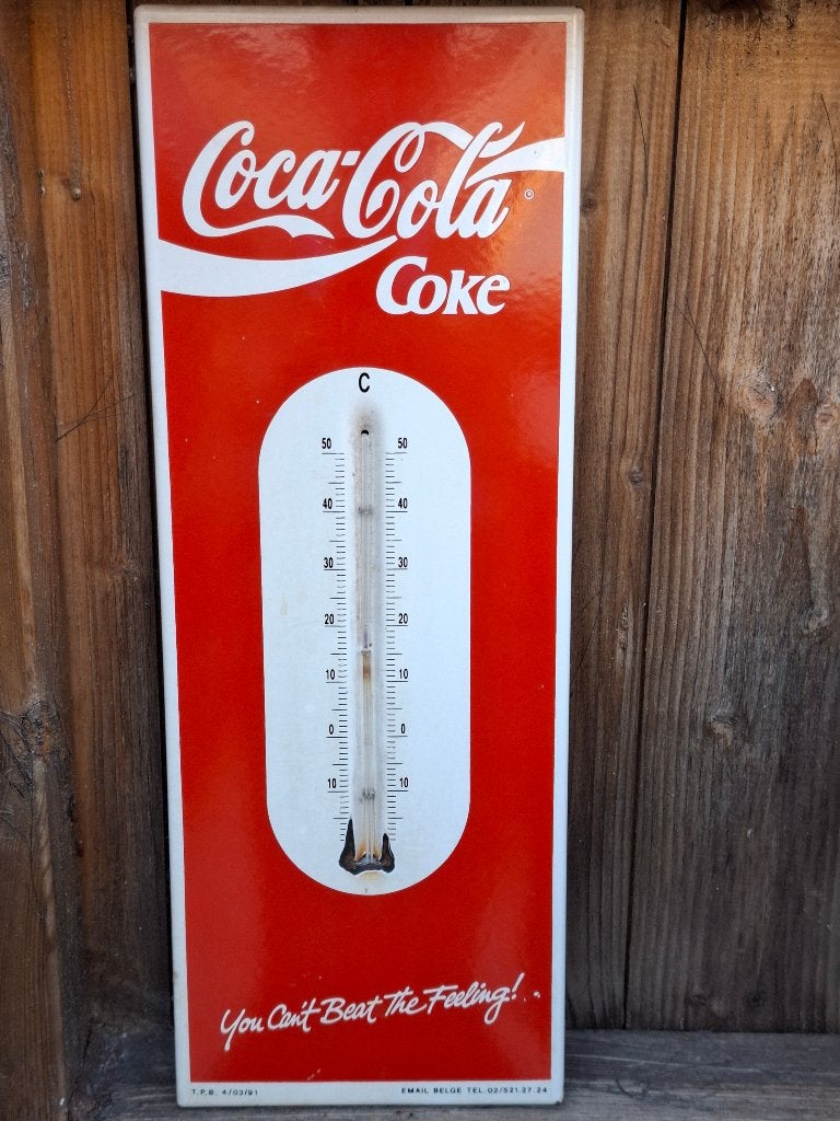 Emaillebord / thermometer Coca Cola Emaillerie Belge 1991, Ophalen of Verzenden, Zo goed als nieuw, Reclamebord