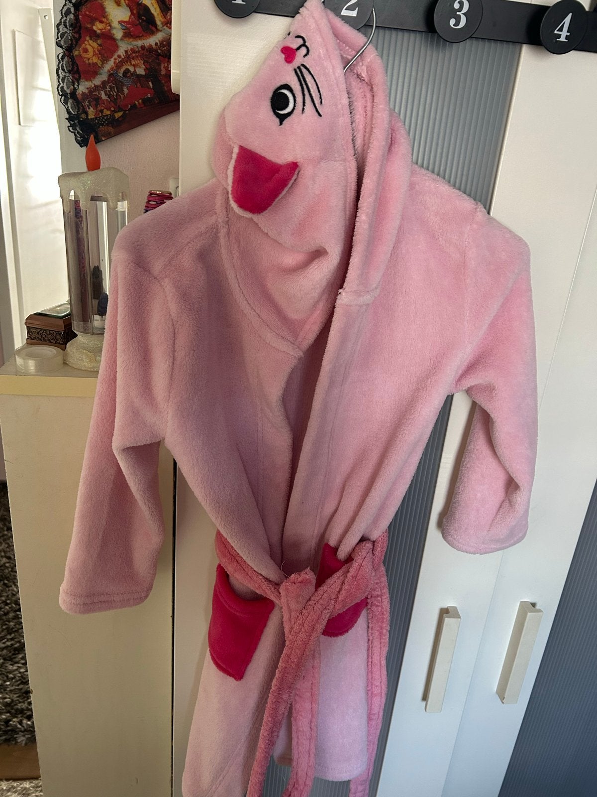 Zachte badjas voor kinderen - Roze of Zebraprint, Ophalen, Meisje, Maat 128, Zo goed als nieuw