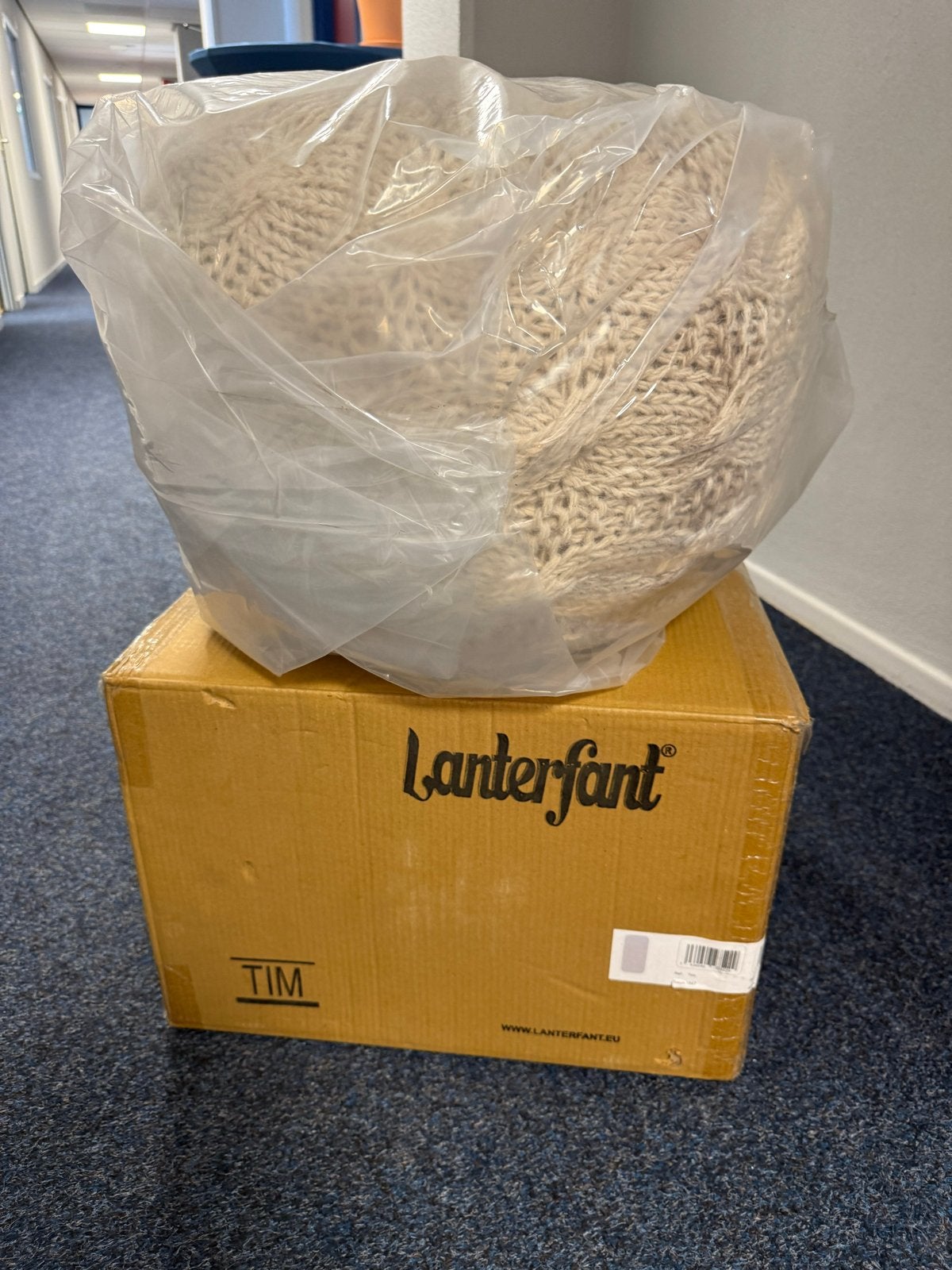 Lanterfant wollen poefen in grijs en crème beige, Ophalen of Verzenden, Nieuw, Rond, Stof
