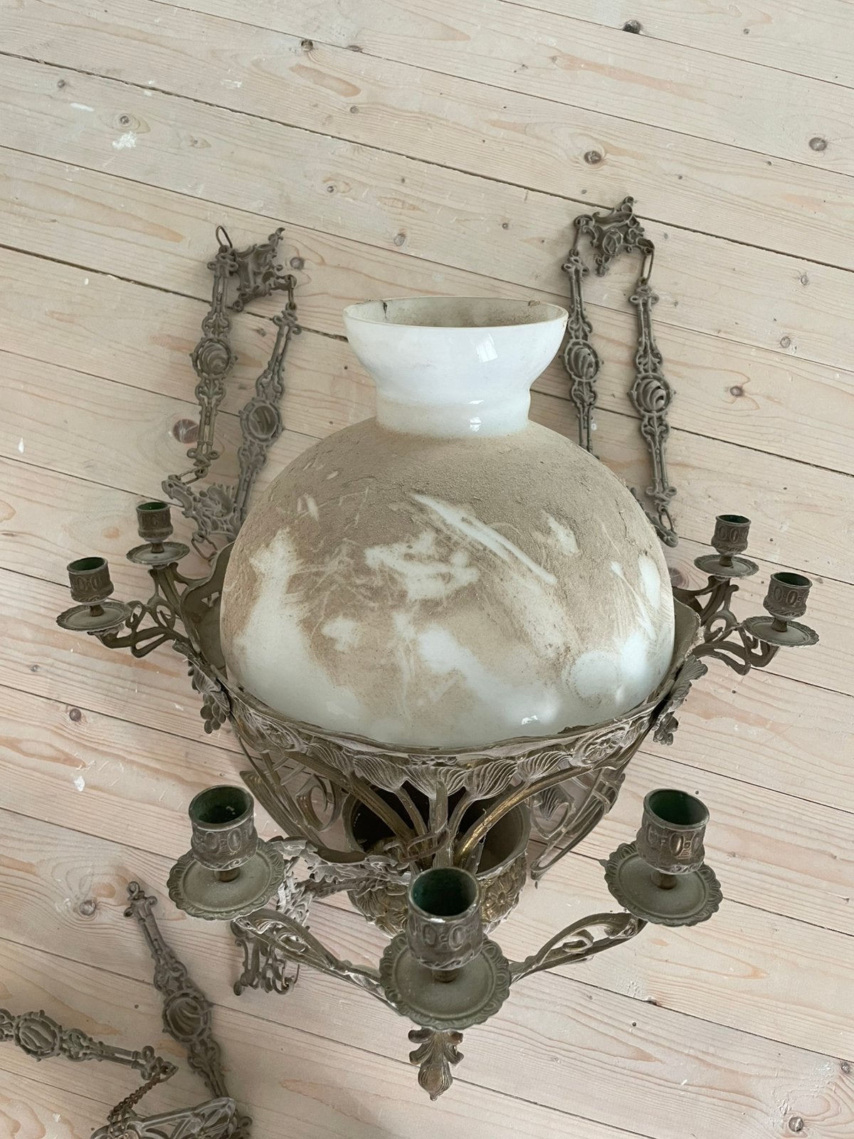 Zware antieke olie hanglamp brons, Antiek en Kunst, Ophalen, Brons