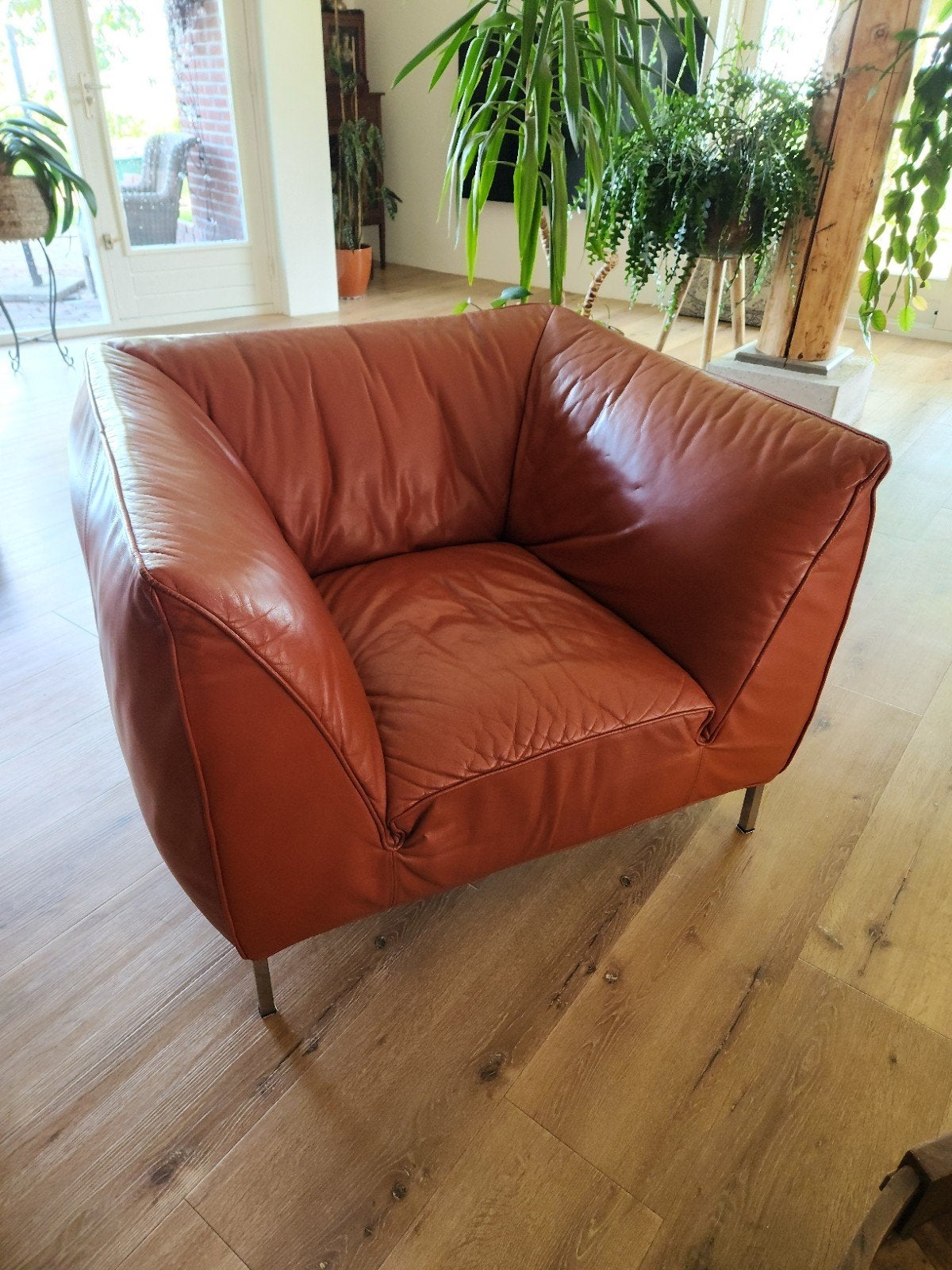Designfauteuil Gelderland Flo - Henk Vos - Cognac Leer, Huis en Inrichting, Fauteuils, Ophalen, Gebruikt, 75 tot 100 cm, 75 tot 100 cm