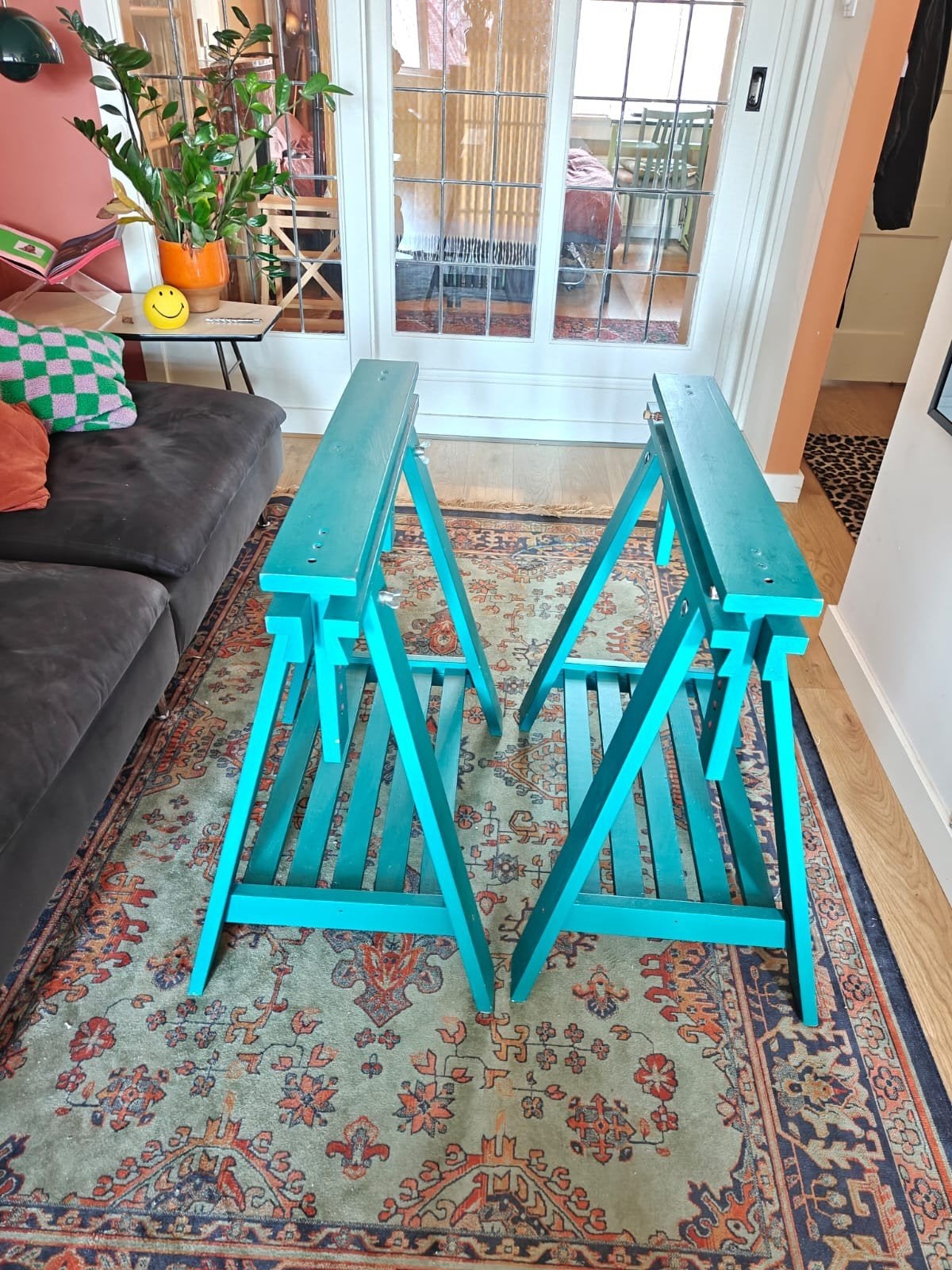 Twee schragen, 70cm breed, verstelbaar 75-95cm hoog, Ophalen, Gebruikt