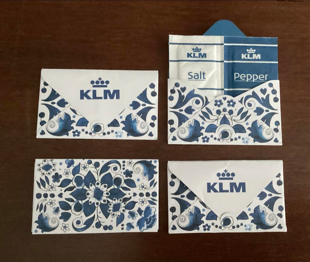 4 KLM enveloppen met peper en zout - Leuk voor etentje, Ophalen of Verzenden, Gebruiksvoorwerp