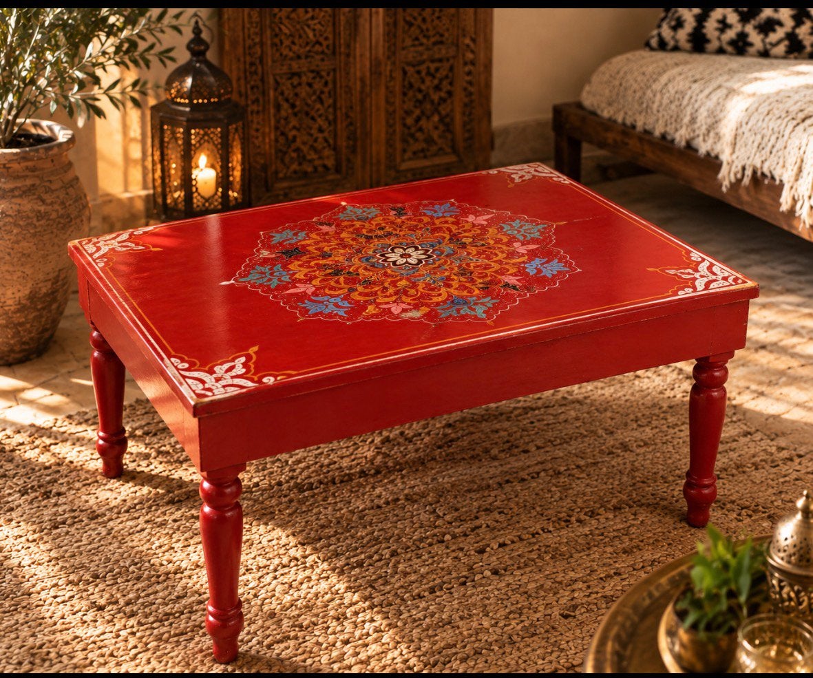 Handgeschilderd authentieke Marokkaanse tafel, Ophalen, 100 tot 150 cm, 50 tot 100 cm, Zo goed als nieuw