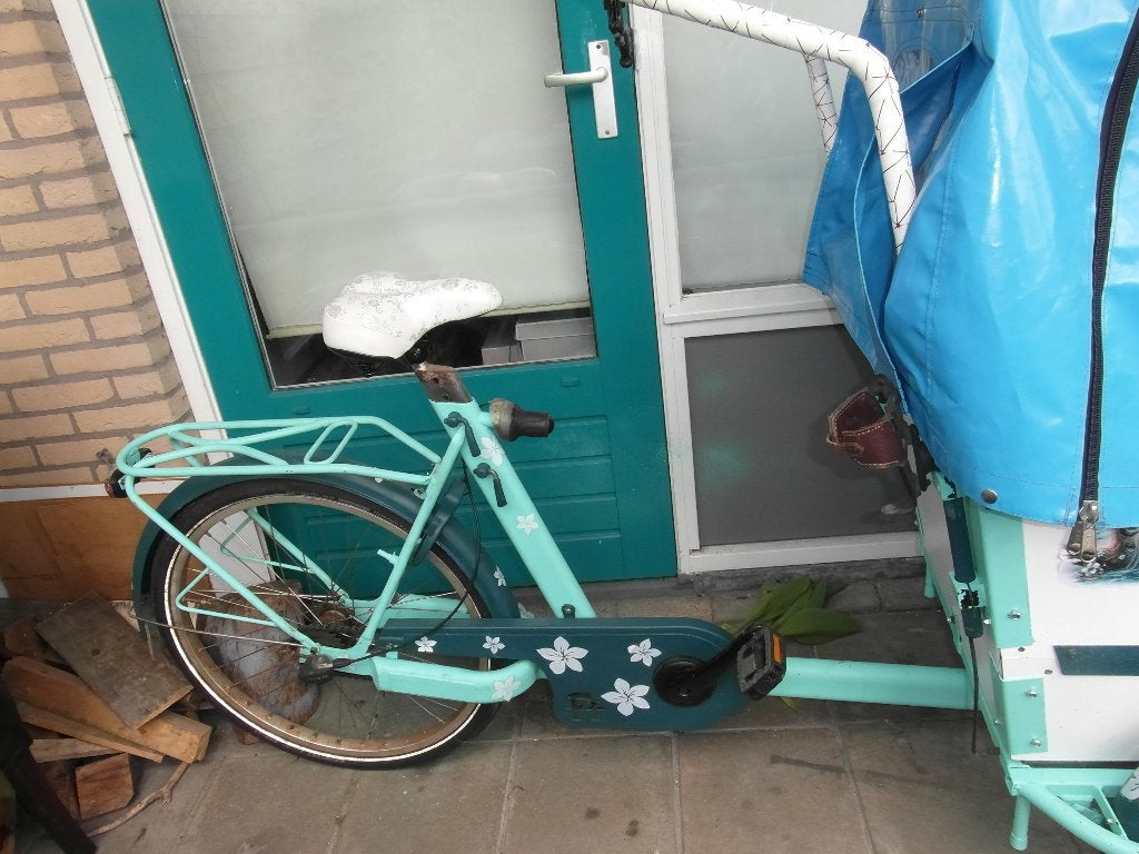 Bakfiets Fietsfabriek mint turquoise, Ophalen, 4 kinderen of meer, Gebruikt, Huif