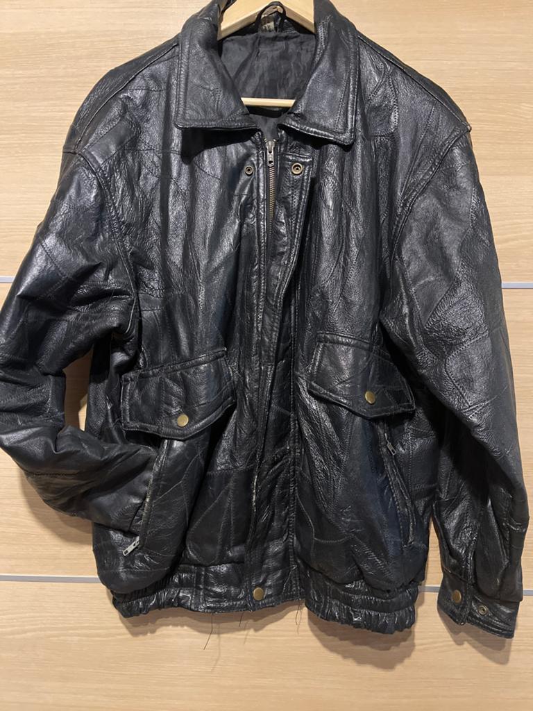 Leren heren jas size medium zwart veel zakken echt leder, Ophalen of Verzenden, Gedragen, Maat 48/50 (M), Zwart