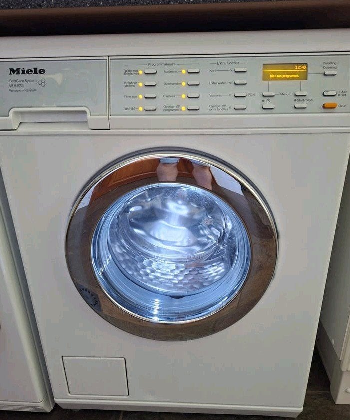 Miele W5973 wasmachine zeer uitgebreide was mogelijkheden, Ophalen, Gebruikt, 85 tot 90 cm, Energieklasse A of zuiniger