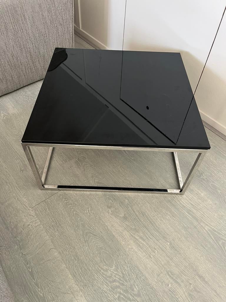 Salontafel met glasplaat zwart, Ophalen, Gebruikt, 100 tot 150 cm, 50 tot 100 cm
