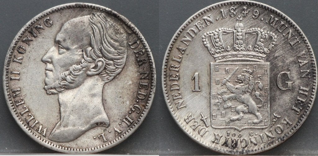Schaarse 1 gulden 1849 Willem 2, 1 gulden, Zilver, Ophalen of Verzenden, Losse munt