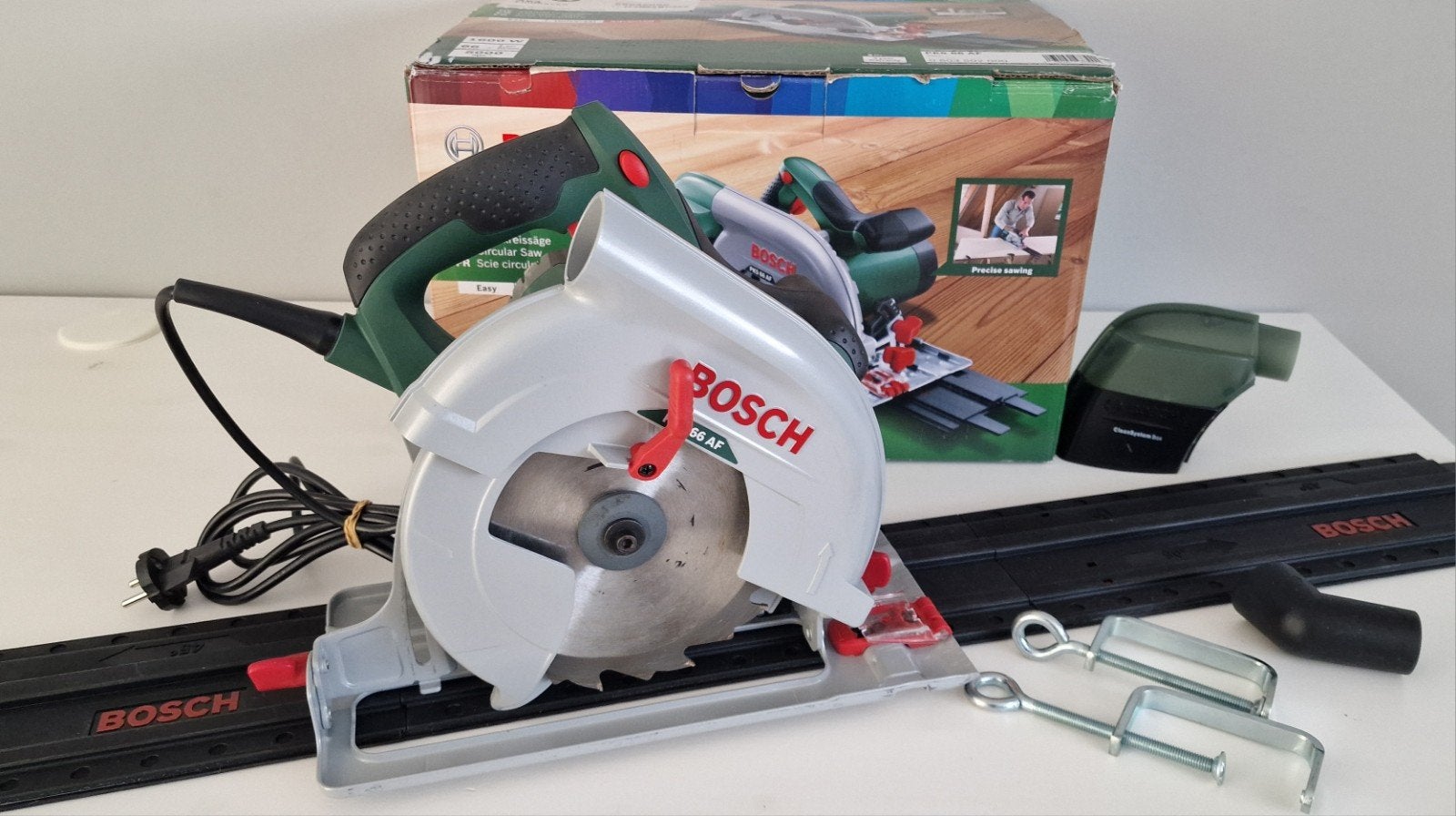 Bosch PKS 66 AF | 1600W Cirkelzaag | Geleiderail, Ophalen of Verzenden, 1200 watt of meer, 70 mm of meer
