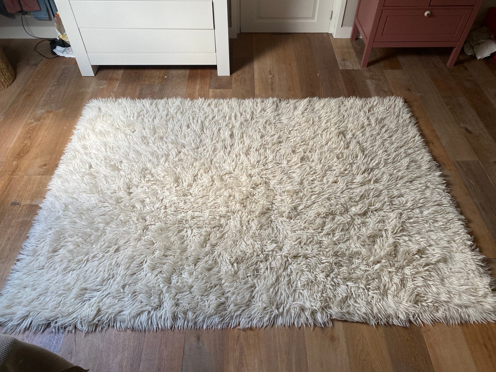 Vloerkleed hoogpolig wol wit / beige, Ophalen, Beige, 150 tot 200 cm, 200 cm of meer