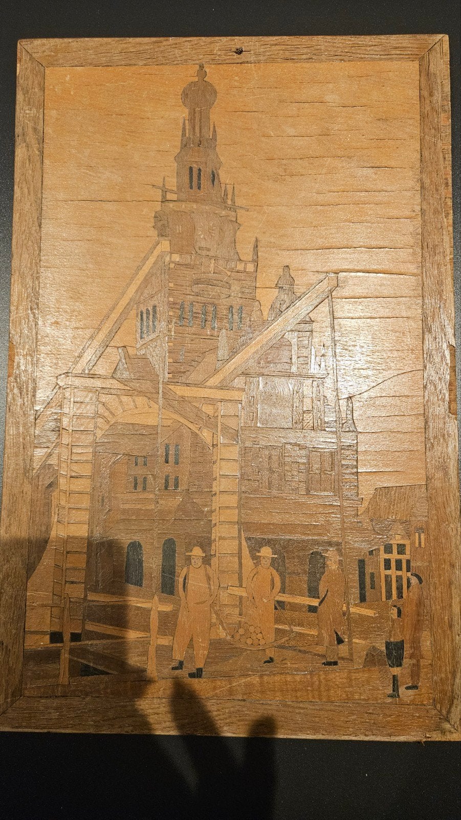 Uniek Houten Inlegwerk Schilderij - Historische Scène, Ophalen of Verzenden