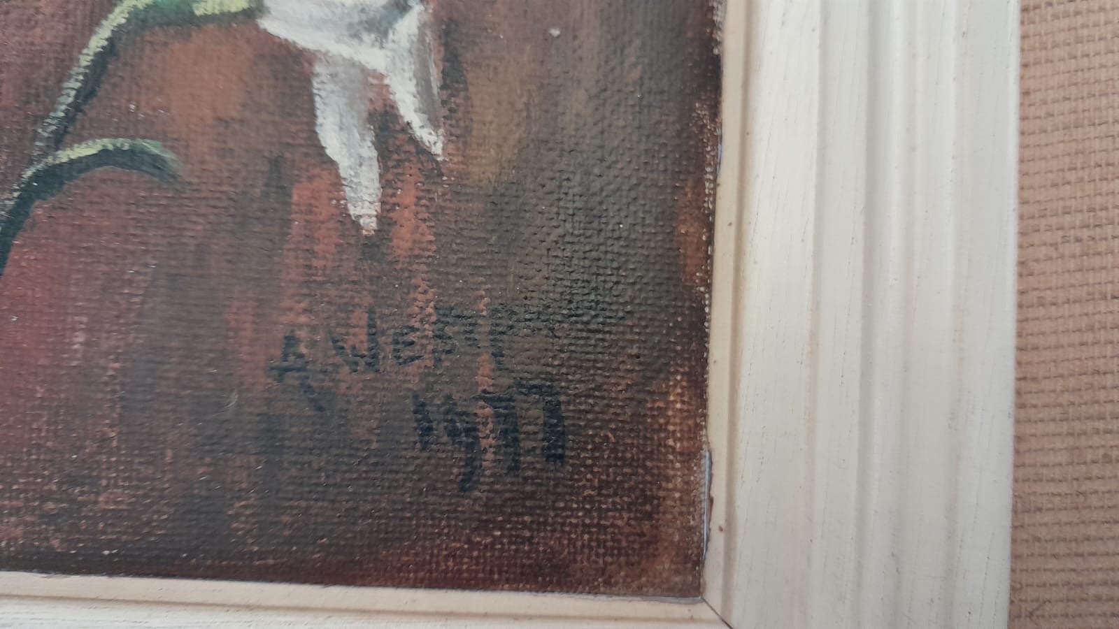 Olieverfschilderij narcissen, gesigneerd en gedateerd 1977, Antiek en Kunst, Kunst | Schilderijen | Klassiek, Gedateerd, Doek