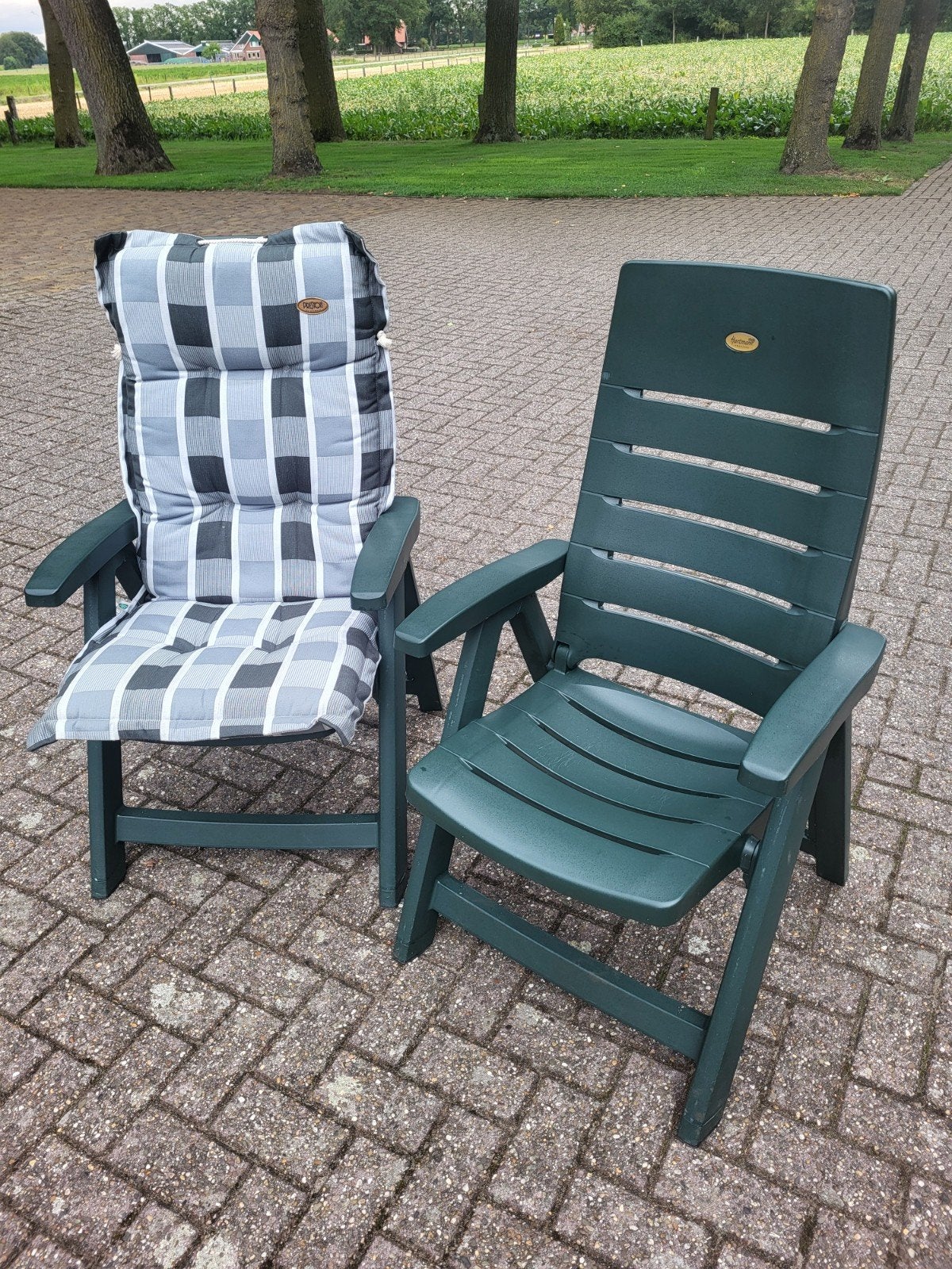 Set van 6 Hartman Prestige tuinstoelen met kussens, Ophalen, Gebruikt, Kunststof, Verstelbaar