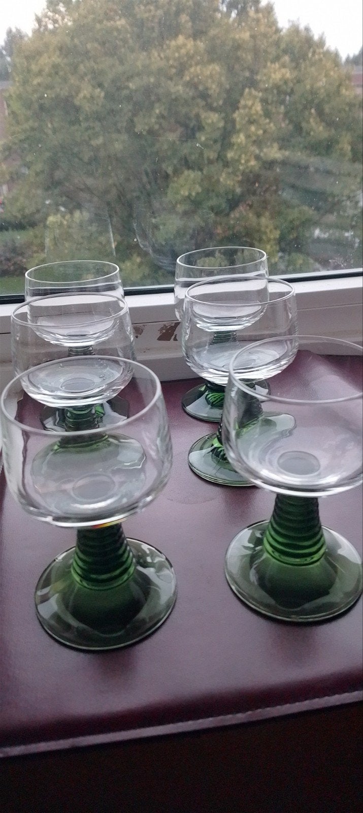 Set van 6 vintage borrelglaasjes met groene voet, Ophalen of Verzenden