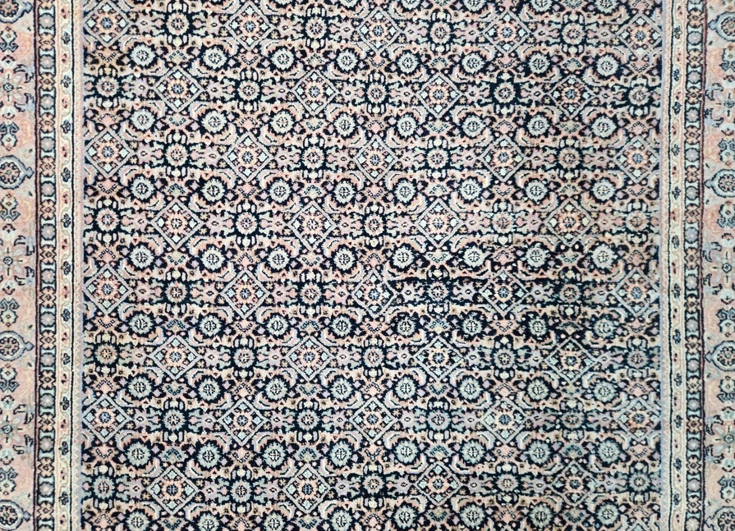 Handmade wol Herati carpet floral blue India 182x237cm, Gebruikt, Crème, ., 150 tot 200 cm