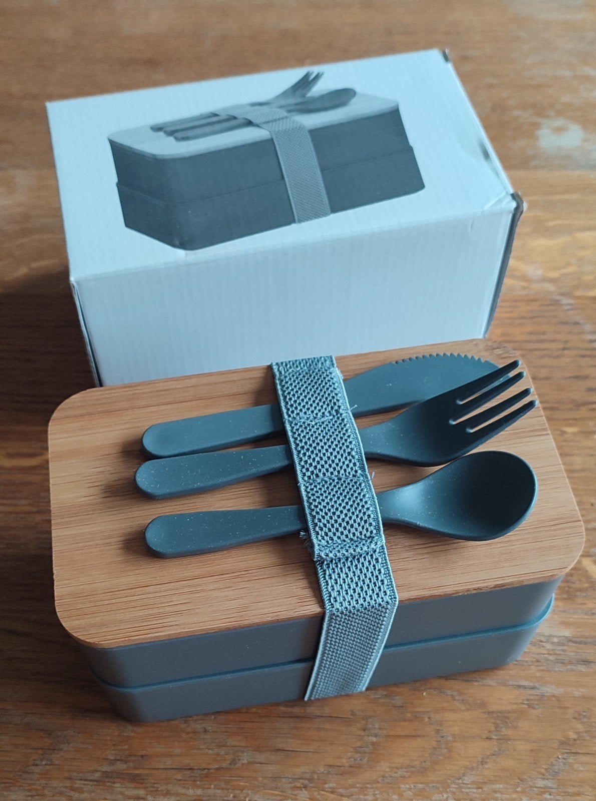 Mooie Nestler-matho lunchbox met bestek en bamboe deksel, Kunststof, Nieuw, Ophalen of Verzenden, Broodtrommel
