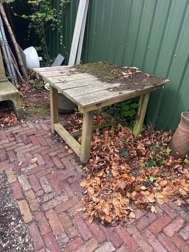 Oude houten tuintafel, opknapper, Ophalen of Verzenden, Gebruikt, Rechthoekig, Hout