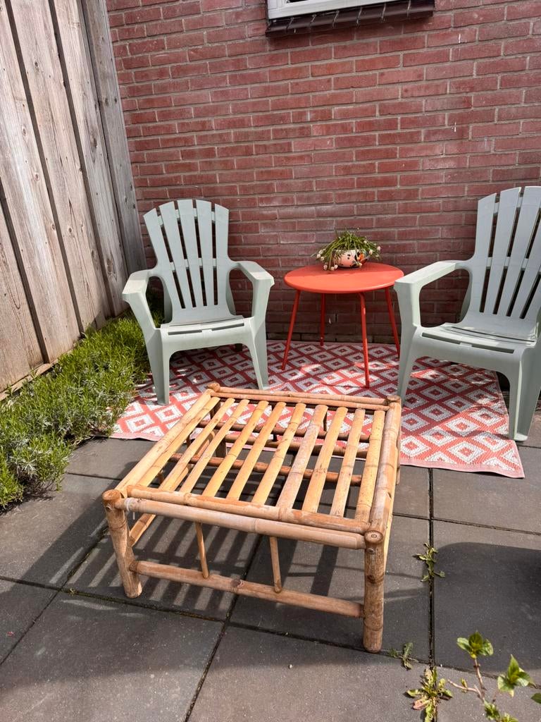 Bamboe hocker / bijzettafel - 65x65 en 33 cm hoog, Tuin en Terras, Tuinbanken, Zo goed als nieuw, Rotan, Ophalen