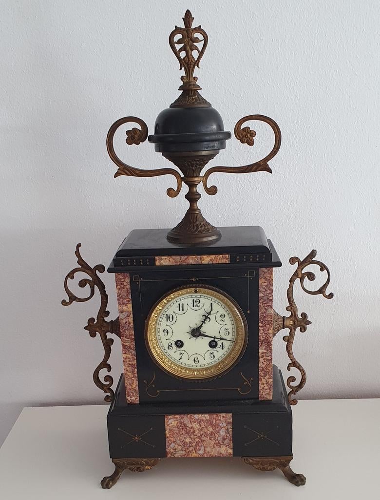 Antieke marmeren en bronzen pendule, Antiek en Kunst, Antiek | Klokken, Ophalen