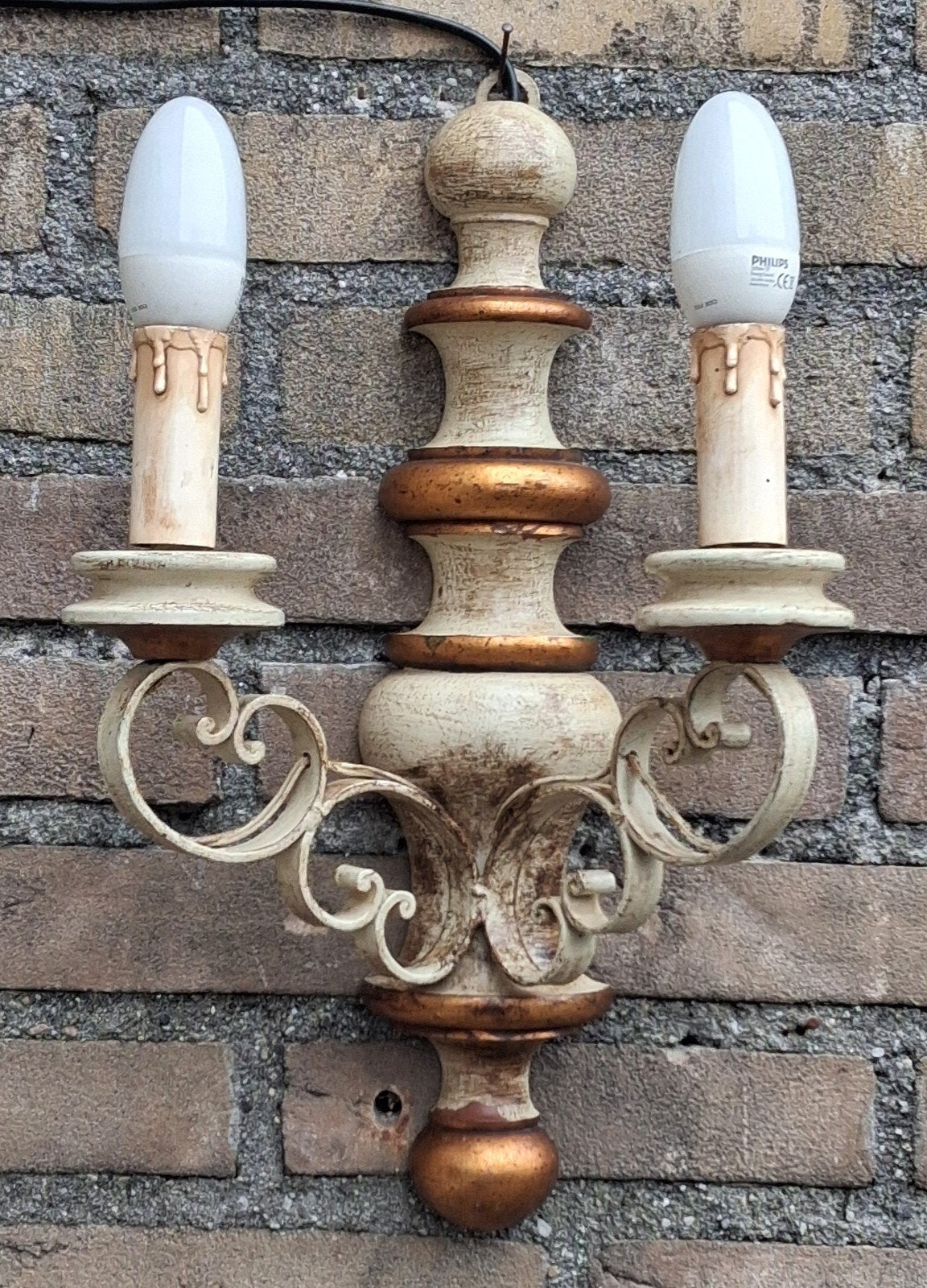 Wandlamp. Oud. Hout/metaal. 37 cm., Ophalen, Gebruikt, E27 (groot), Inclusief lichtbron